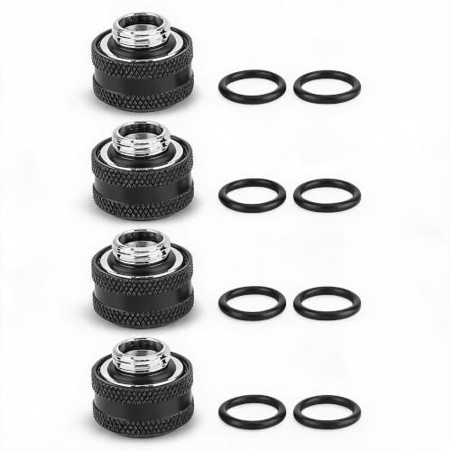 Kafuty 14 mm styvt akrylrör, skruvanslutning för vattenkylningssystem, gör-det-själv PC-kit verktyg tillbehör med hållbara material, bra tätningsprestanda (4 stycken svart)