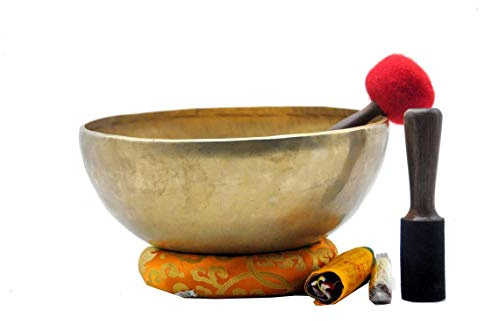 Bol chantant tibétain/bols de prière/rin gong/suzu gongs – Batteur enveloppé de cuir (1600 grammes 21,6 cm)