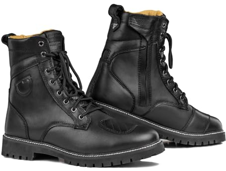 SHIMA THOMSON Lady, Motorradsteifel Damen - Verstärkte Leder Motorradschuhe mit Seitlichem Reißverschluss, Knöchelstütze, Anti Rutsch Sohle, Schaltgriff (Schwarz, 38)