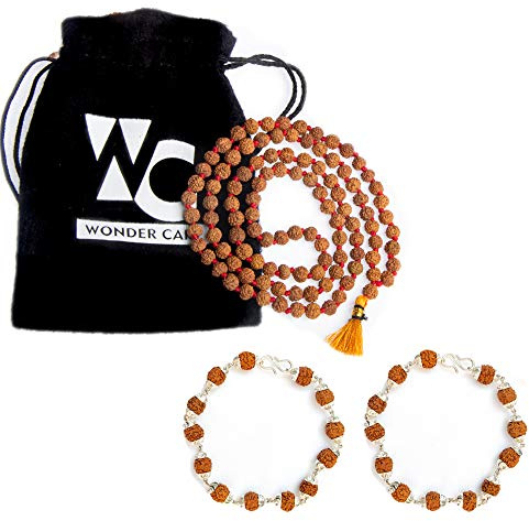 Wonder Care Authentic Rudraksh Natural 5 Face Mala mit 108 + 1 Bead - Real Himalayan Rudraksha Seeds Religious Ornament Rosenkranz Japa Mala Halskette - Importiert aus Nepal