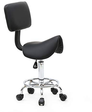 Bonnlo Adjustable Salon Saddle Massage Chair Hydraulic Gas Lift with Backrest, 360-Degree Rolling Wheels for Beauty Spa Hairdressing Massage Manicure Tattoo, Black
