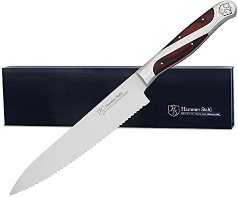 Hammer Stahl Serrated Utility Knife | German Forged High Carbon Steel | Ergonomic Quad-Tang Pakkawood Handle & Gift Box