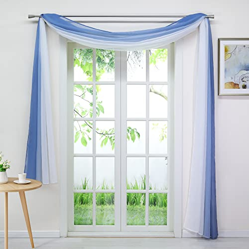 Delien Voile 1er Pack Gardinenschals Querbehang Transparente Gardine Freihanddeko Vorhang Einfarbige Farbverlauf Dekoschals Hängevorhang für Wohnzimmer Hochzeit Feier Party BxH 140x300cm,Blau