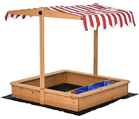 Outsunny Sandkasten Sandkiste Holz Bodenloses Design Matsch-Bereich für Kinder 3-7 Jahre Sandkasten mit Abdeckung Dach für Garten Terrasse Strand Outdoor Gelb 107,5 x 107,5 x 110 cm