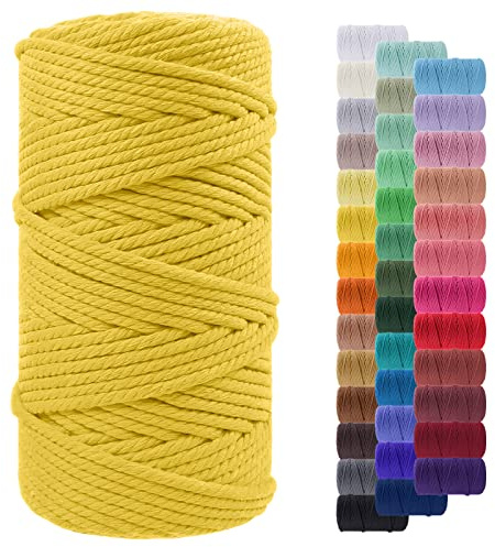 Makramee Garn 5mm x 100m, LEREATI Baumwollkordel 5mm Baumwollseil Farbig Baumwollschnur Baumwollgarn, Dicke Makramee-Garn Geflochten für Makramee Wandbehang, Hängepflanze, Deko (Zitronengelb)