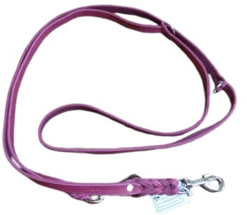 Hundeleine aus Fettleder, 3fach verstellbar, 2,70m lang mit Bolzenhaken aus Chrom, Doppelführleine, geflochten, 12mm/15mm (Pink, 12mm)