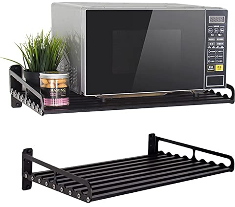 Goyappin Étagère murale pour four électrique 60 x 39,4 cm Support mural pour four à microondes Support mural de cuisine Charge maximale : 36,3 kg Pour four électrique et microondes (noir,