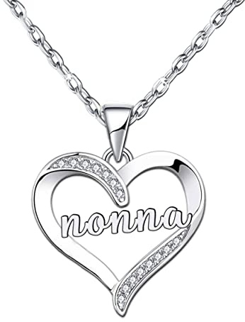 ZYMGUO Regalo Nonna Collane Donna regalo Compleanno Natale per Nonna Cuore Diamante Collana Argento Pendent (1)
