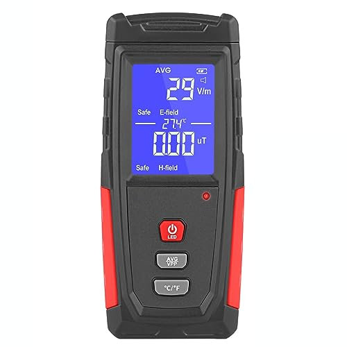 EMF Meter, Smart Digital Electromagnetic Fields Radiation Detector Meter, Rechargeable, Handheld Portable with Temperature, LCD Back-Light, Sound-Light Alarm for Home Paranormal Ghost Hunting