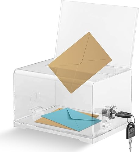 NICEWAT Acryl Spendenbox, Stimmzettelkasten mit Schloss und Schildhalter, Vorschlagsbox Kunststoff Wahlurnen, Acrylspendenbox Durchsichtig für Fundraising Abstimmung Tipp Sammlung (16x12x19.9cm)