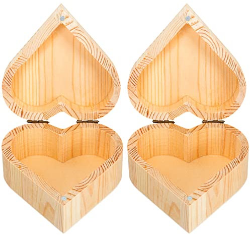 ZAANU 2 Stück hölzerne Ringbox Herz Schmuck Ringetui Ringhalter Antike Hochzeits-Andenkenbox Brust-Organizer Kleine Ohrring-Ausstellung Geschenkbox for Heiratsantrag Verlobung Hochzeit/480