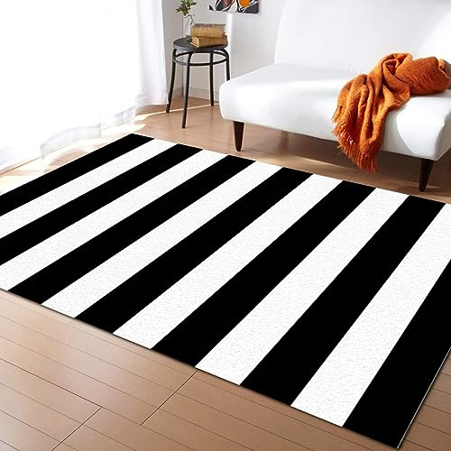 TEMLAN Einfache Schwarz-weiße Streifen Teppiche Gegend, Zebrastreifen Dekorativer Teppich für Wohnzimmer, Schlafzimmer, Esszimmer Badezimmer Küche Flur Läufer 60 x 120cm