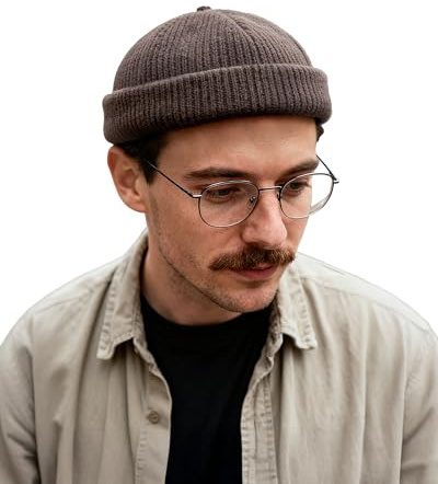 Clakllie Herren Docker-Baumwollstrick Damen Docker Mütze Hafenarbeiter Mütze Seemannsmütze Fischermütze Hafenmütze Herrenhut Bikercap Wandermütze Rollrandmütze Kopfbedeckung Seemannskappe,DBH04-Brown
