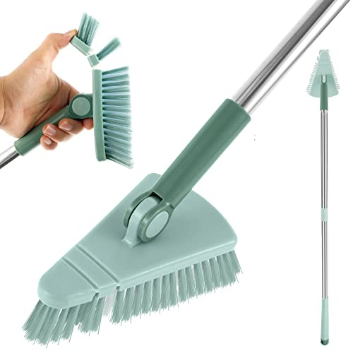 Scheuerbürste Duschreinigungsbürste mit 95 cm ausziehbarem langem Griff, dreieckige Bodenbürste mit flexiblem Bürstenkopf, Bodenschrubber Bürsten für die Reinigung von Bad, Badewanne, WC, Boden, Küche