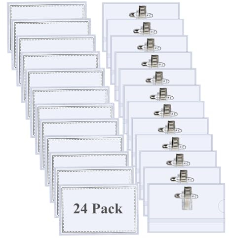 24 Stück Namensschilder, Transparent 90 * 56mm Namensschilder für Kleidung Namenschilderhülle mit Clip für Schulen Büro