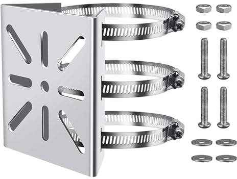 Masthalterung für Überwachungskamera, Universelle Vertikale 3 Schlaufen Edelstahl-Eckhalterung, Kleine Größe Rohrhalterung für IP-Kameras, Überwachungskamera und CCTV-Kameras