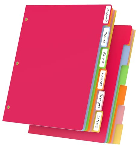 HABGP 12Pcs/2 Set 6 Tab Dividers for 3 Ring Binder, 12 Pcs Colorful Binder Dividers with Tabs, 3 Ring Page Folder Dividers, Plastic Tabbed File Dividers with Tabs, Three Ring Binder Index Dividers