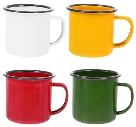 Healeved 4 Piezas Tazas Esmaltadas Retro 2.55In Juego De Esmaltadas Vintage Para Té Café Agua Livianas Antideslizantes Con Mango Cómodo Ideal Para Hogar Oficina Viajes Fiesta