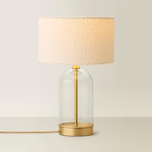 ValueLights | Glass and Gold Metal Bedside Table Lamp with a Cream Boucle Lampshade | Home Décor, Bedside & Desk Lamp