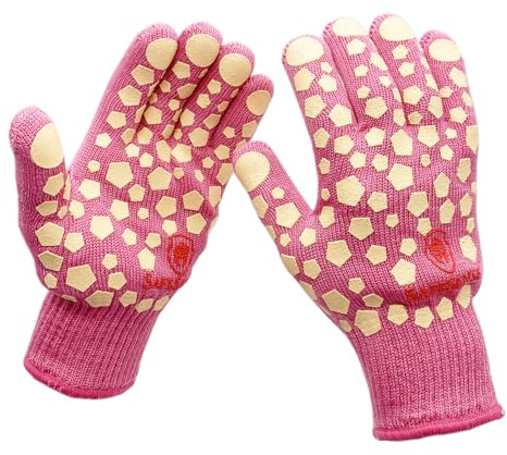 SafeSense BBQ Gloves Pink 932°F/500°C Heat Resistant for Cooking Women, Oven Gloves with Finger Kitchen, Grill Gloves for Outdoor Grill