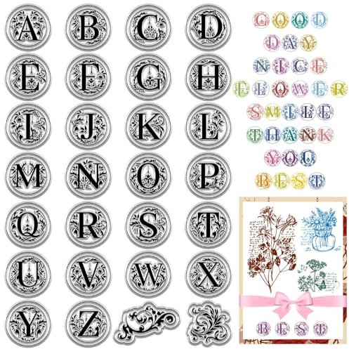 CRASPIRE Initial A-Z bokstäver klara gummistämplar alfabet vintage blommig återanvändbar transparent silikon stämpel tätningar för journalföring korttillverkning scrapbooking fotoalbum dekorativ