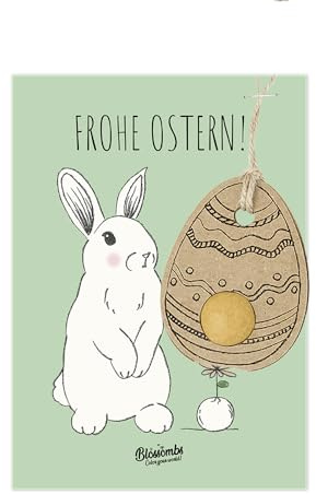 Blossombs Samenbomben Grußkarte Ostern - Ostereier-Anhänger auf Karte mit Saatbombe - Frohe Ostern - Ostern Geschenk Geschenkkarte Saatgut Blumen Geschenk für Bienen und Schmetterling