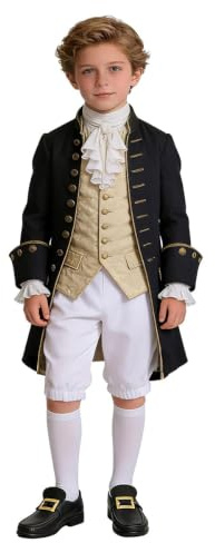 BPURB Costume coloniale da Ragazzo Bambini Medievale Pirata Cosplay Costume Rinascimento Costume Calzoni (Pantaloni con Calzini Bianchi Alti Fino al Ginocchio e Fibbia della Scarpa d'oro)