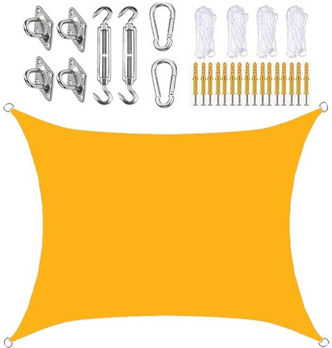 SLDAGe Vela Ombreggiante 4x6 con Kit di Fissaggio,Protezione Raggi UV 95%,Tenda a Vela Ombreggiante Impermeabile,Vela Ombreggiante Rettangolare Giallo per Esterno,Giardino,Terrazzo,Balcone,6x8m