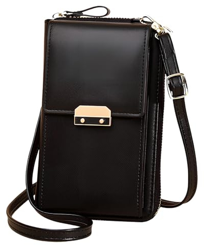 Shengxi Handy Umhängetasche Damen PU Leder Handytasche zum Umhängen mit Kartenfächer und Verstellbar Schultergurt Handy Schultertasche Crossbody Geldbeutel für Handy unter 6,5 Zoll (Schwarz)