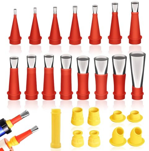 24 Pezzi Kit di Beccuccio Silicone, Pistole di Silicone Attrezzi per Calafataggio Ugello, Riutilizzabile Beccucci Silicone per Calafataggio in Acciaio Inossidabile per Lavabo da Cucina