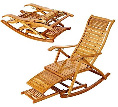 QUSYZD Schaukelstuhl Sessel Holz Liegestuhl Sommer Sonne Bambus Klappstuhl Lounging Rocker Deck Relaxing Recliner Liege Sitz Bambus Indoor Outdoor,