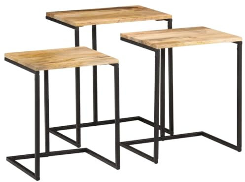 ULUYYUC Nachttisch Schmal Nachttische Gartentisch Wetterfest Camping Tisch - Satztische 3 STK. Massivholz Akazie für Wohnbereich Balkon Schlafzimmer Garten
