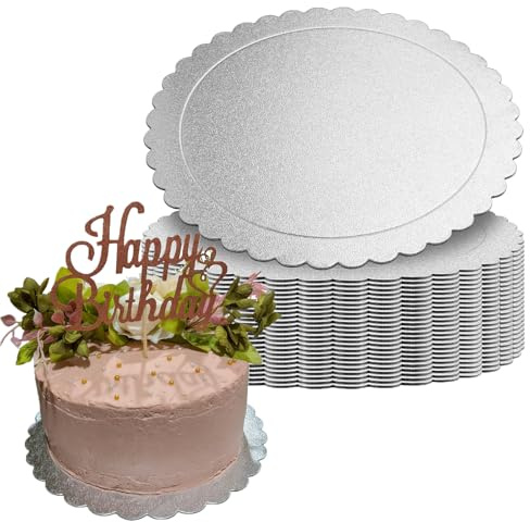 MAKTSAM 25PCS 10 Inch Silver Cake Boards, 2mm Thick Wave Edge Cake Circles Base, Cake Base Paper Boards for Weddings, Birthday Parties