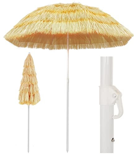 Homgoday Parasol de Plage Naturel 180 cm Style hawaïen, Parasol d'extérieur pour Jardin Terrasse, Balcon, Plage, Piscine