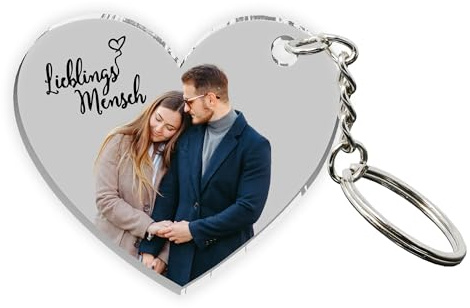 MyPrezzie Schlüsselanhänger Herz personalisiert in Farbe | 4,5 x 5 cm I Personalisierte Geschenke | Jahrestag Geschenk für Ihn & Sie | Partner Geschenke |Schlüsselanhänger mit Foto