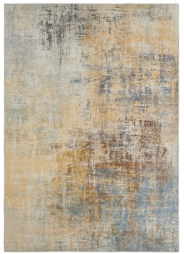 andiamo Teppich Pila | Dünner Designteppich für Wohnzimmer und Schlafzimmer | Abstrakt | Gelb-Blau 160 x 230 cm