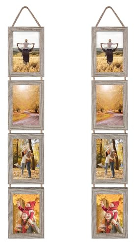 Lavezee 4x6 Hanging Collage Picture Frames Set of 2, 8 Opening Vertical Frame Made to Display 4 by 6 Inch Photo for Wall Decor, Rustic