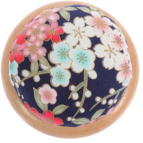 NUOBESTY Nadelkissen Japanischer Stil Rundes Nadelkissen Mit Flacher Holzbasis Dunkelblau Nadelhalter Für Quilten Und Nähen Stabiles Nähzubehör Für Handarbeiten