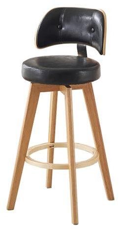 Moderner Drehhocker aus Kunstleder, gepolsterte Sitzfläche mit Rückenlehne und Holzrahmen, 67,1 cm Sitzhöhe, Schwarz