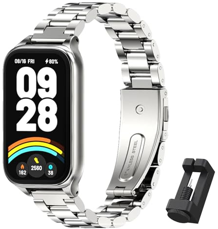 BDIG Ersättningsrem kompatibel Xiaomi Smart Band 9 Active/Redmi Smart Band 3 armband metall kvinnor män, metallarmband rostfritt stål, SILVER, Xiaomi Smart Band 9 Active/Redmi Smart Band 3, Klassisk