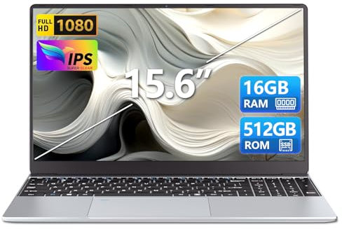 Ordenador Portátil 15,6 pulgadas, 16 GB de RAM 512 GB de SSD CPU Celeron N5095 PC Portatil, 1920 x 1080 FHD Touch ID WiFi doble banda Win11 Pro Laptop, teclado retroiluminado de tamaño completo