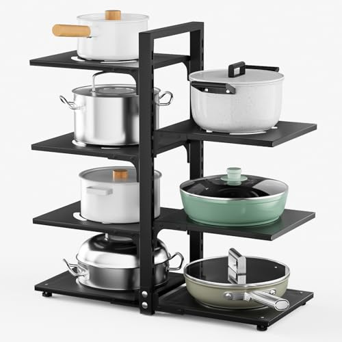 Warmiehomy Pots and Pans Organiser,7 Tier Adjustable Non-slip Saucepan Rack | Storage Organiser Rack for Kitchen Cabinet Organizers, Saucepan Storage with 2 DIY Methods