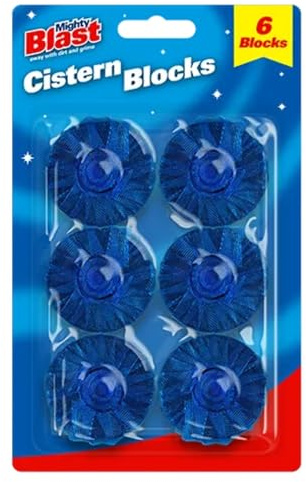 Toilet Cistern Blocks – Pack Of 6 | Long-Lasting Blue Flush Toilet Tablets | Loo Bowl Toilet Cleaner & Freshener | Removes Dirt – Stains – Lime-Scale & Odors | Easy-to-Use Household Care Solution