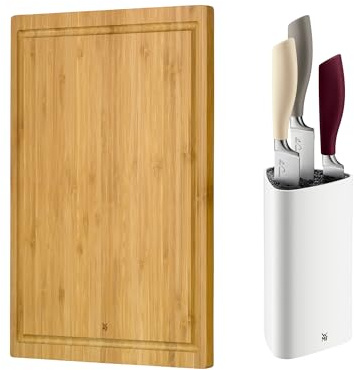 WMF Set 2-teilig ElementsJoy Messerblock mit Messerset 4-teilig, 3 Messer, Block aus Kunststoff, Spezialklingenstahl und Schneidebrett Bambus natur, 45 x 30 x 1,9 cm, Schneidebrett Holz, Bambus Brett