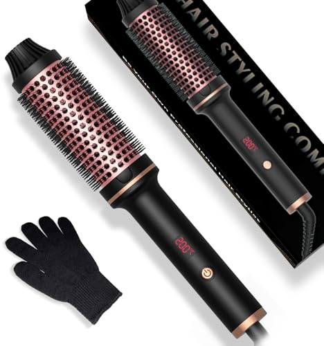 Thermobürste 3 in 1, 38mm Thermal Brush LCD 120-200℃ Dual PTC Heated Round Brush,Lockenbürste, Erhöhen Sie das Haarvolumen, Lose Locken, Dualspannung
