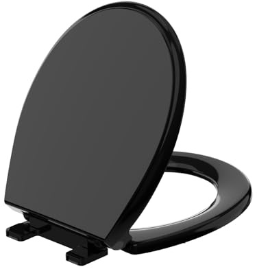 Toilet Seat Round Soft Close，Meydrdou Toilet Lid 16.5inch，Slow Close Quiet No Slam，Easy Installation & Release for Bottom Fixing Toilet，Safe PP Material Easy Clean，2 Years Support, Black