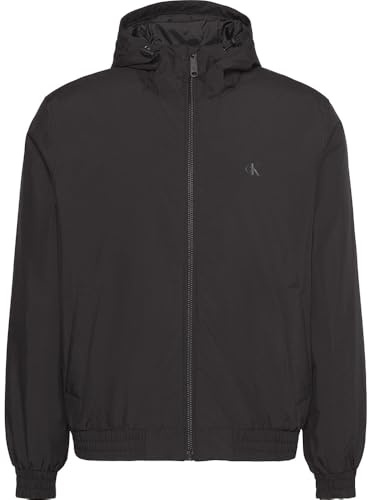 Calvin Klein Uomo Giacca a Vento Hooded Ripstop Harrington con Cappuccio, Nero (Black), L