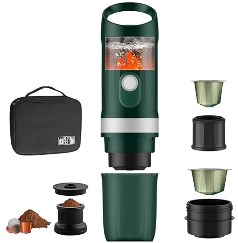 FUNYKICH Tragbare Espressomaschine mit Outdoor Tragetasche, Elektrische Kaffeemaschine mit Selbsterhitzung USB-C, 20 Bar Mini Kaffeemaschine,kompatibel mit NS&DG-Kapseln für Camping Reisen Büro(Grün)