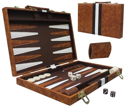 KBIBCK Backgammon Set, Travel Backgammon, 11 inch Wooden Board Game Portable, Two Versus Puzzle, Tactical Board for Adults and Kids, Classic Strategy 2 players, Checkers Pieces (Brown)