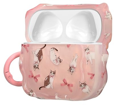 kwmobile Cover per Apple Airpods 4 Cover - Custodia per Airpods 2 e 1 Porta Auricolari con Moschettone - Trasparente con Gatti e Fiocchi